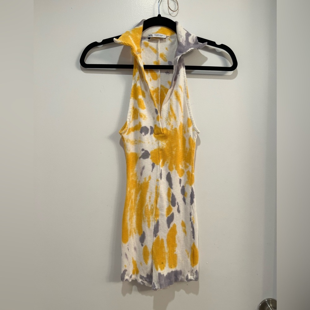 Tie dye rib knit romper